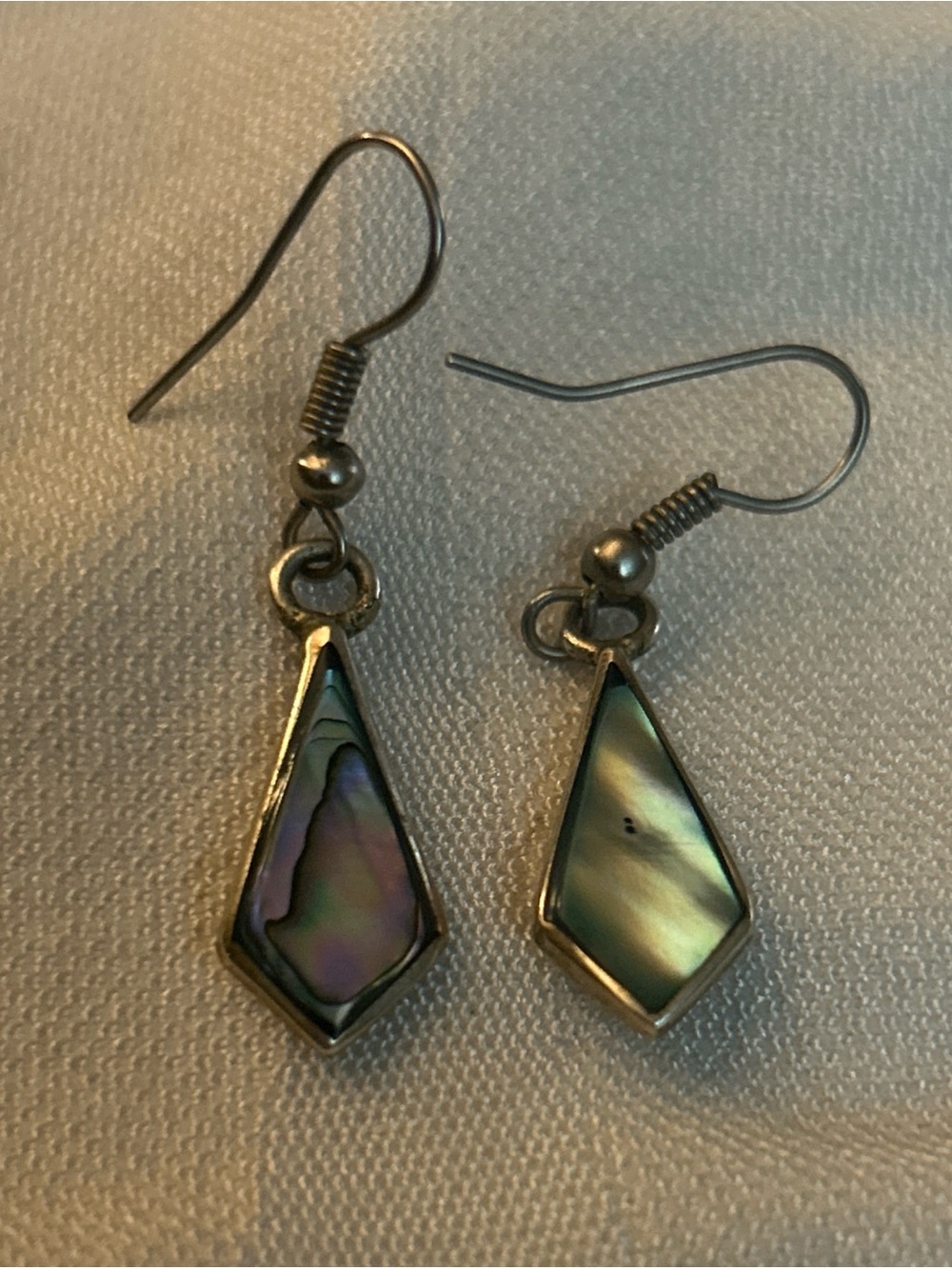 Dainty Abalone Shell Drop Earrings - Iridescent Green
